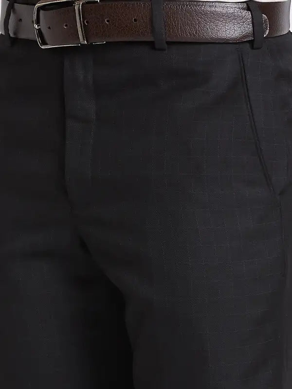 Park Avenue Men Black Smart Fit Checks Polyester Blend Trouser