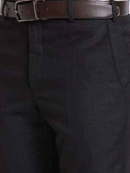 Park Avenue Men Black Smart Fit Checks Polyester Blend Trouser