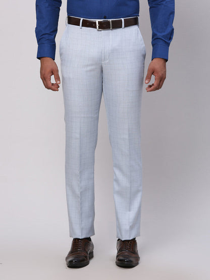 Park Avenue Blue Checks Smart Fit Polyester Blend Trouser