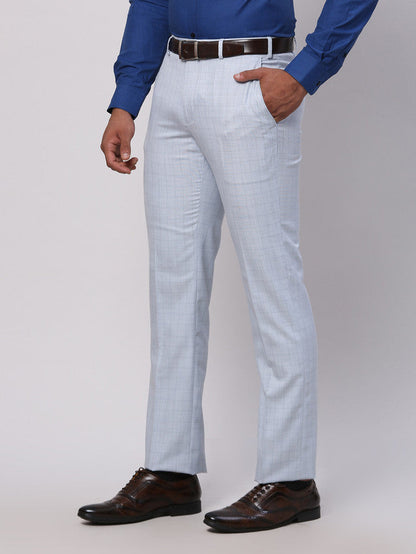 Park Avenue Blue Checks Smart Fit Polyester Blend Trouser