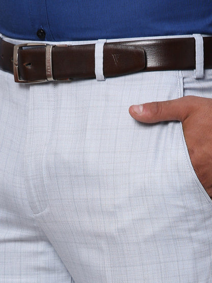 Park Avenue Blue Checks Smart Fit Polyester Blend Trouser