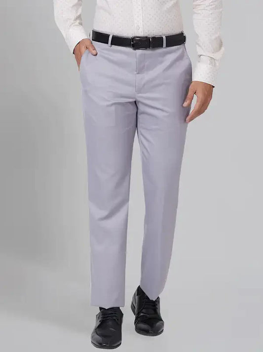 Men Grey Smart Fit Structure Polyester Blend Trouser
