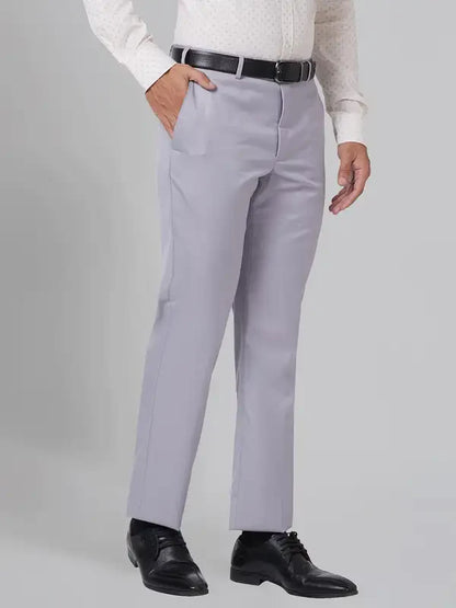 Men Grey Smart Fit Structure Polyester Blend Trouser