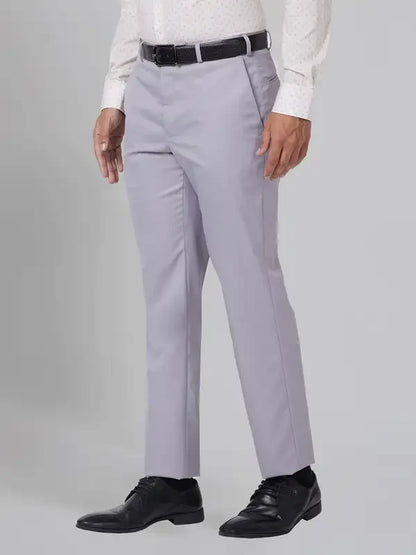 Men Grey Smart Fit Structure Polyester Blend Trouser