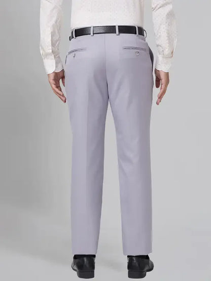 Men Grey Smart Fit Structure Polyester Blend Trouser