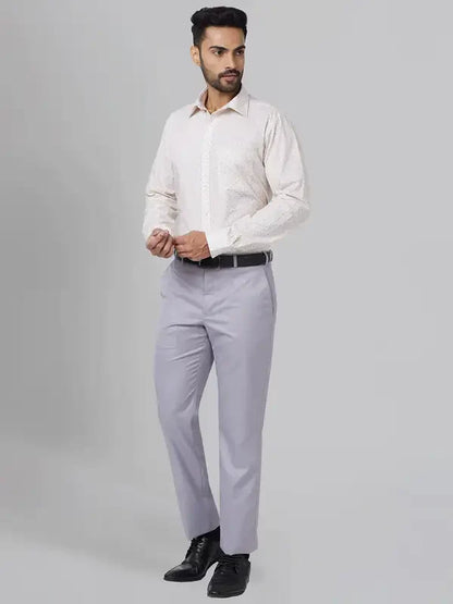 Men Grey Smart Fit Structure Polyester Blend Trouser