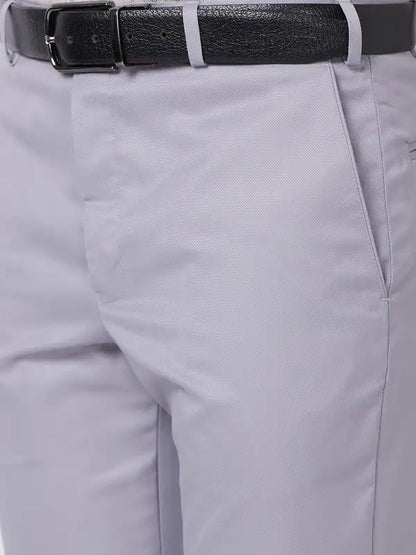 Men Grey Smart Fit Structure Polyester Blend Trouser