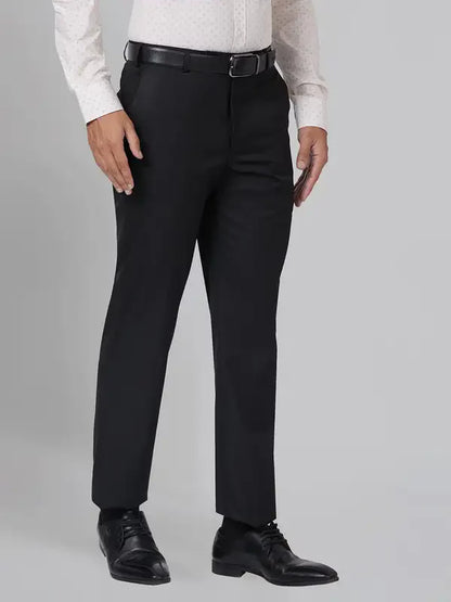 Park Avenue Men Black Smart Fit Structure Polyester Blend Trouser