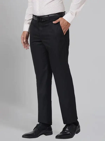 Park Avenue Men Black Smart Fit Structure Polyester Blend Trouser