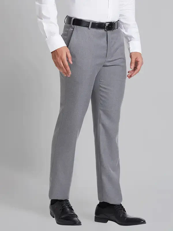 Men Grey Smart Fit Checks Polyester Blend Trouser