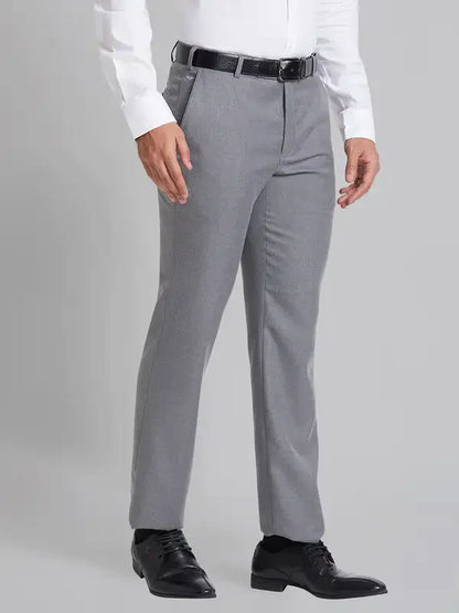 Men Grey Smart Fit Checks Polyester Blend Trouser