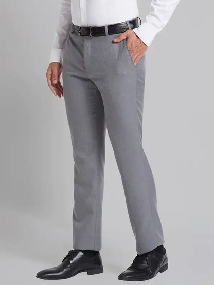 Men Grey Smart Fit Checks Polyester Blend Trouser