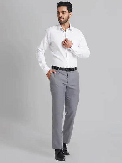 Men Grey Smart Fit Checks Polyester Blend Trouser
