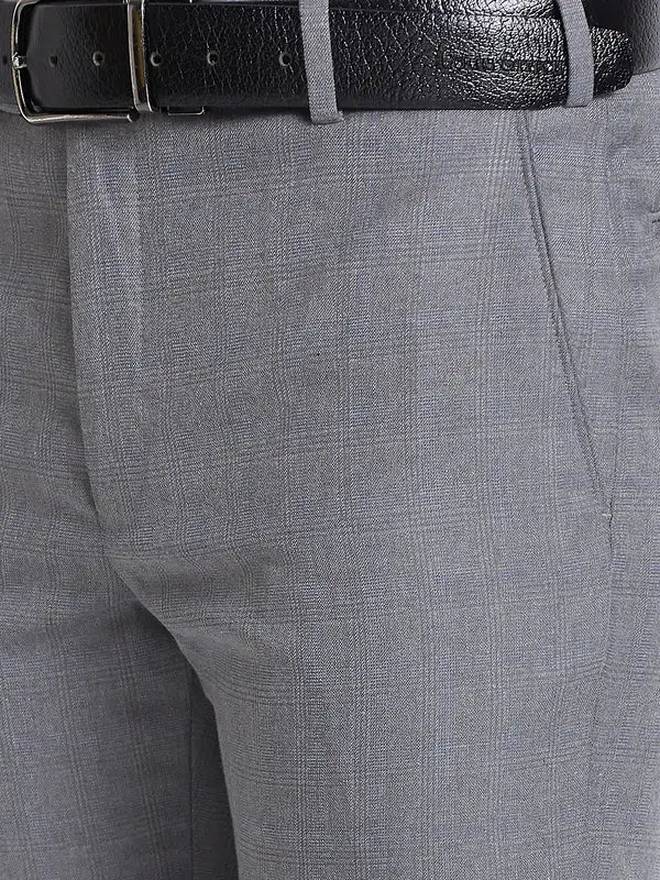 Men Grey Smart Fit Checks Polyester Blend Trouser