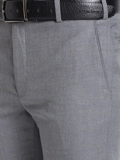 Men Grey Smart Fit Checks Polyester Blend Trouser