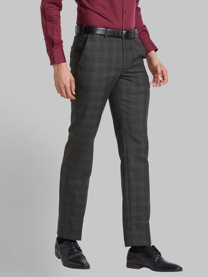 Park Avenue Men Green Checkered Regular Fit Trouser