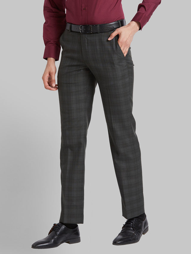 Park Avenue Men Green Checkered Regular Fit Trouser