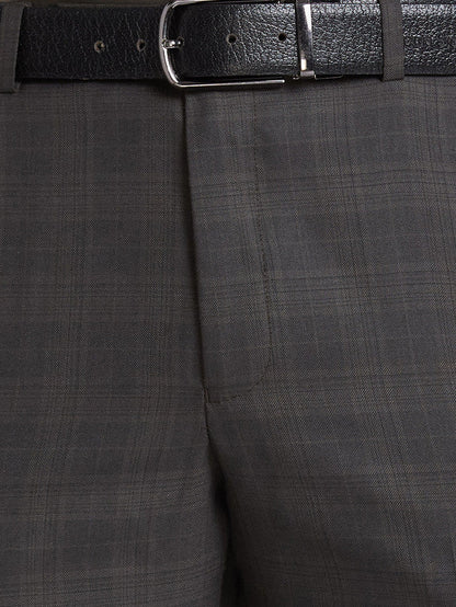 Park Avenue Brown Checks Smart Fit Polyester Blend Trouser