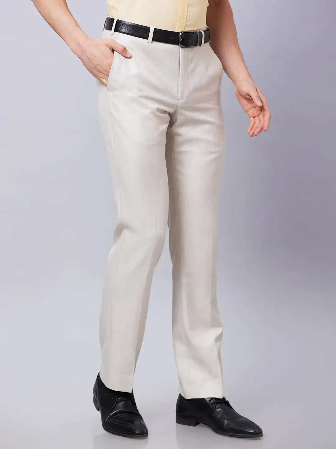 Park Avenue Men Fawn Structure Smart Fit Polyester Blend Trouser