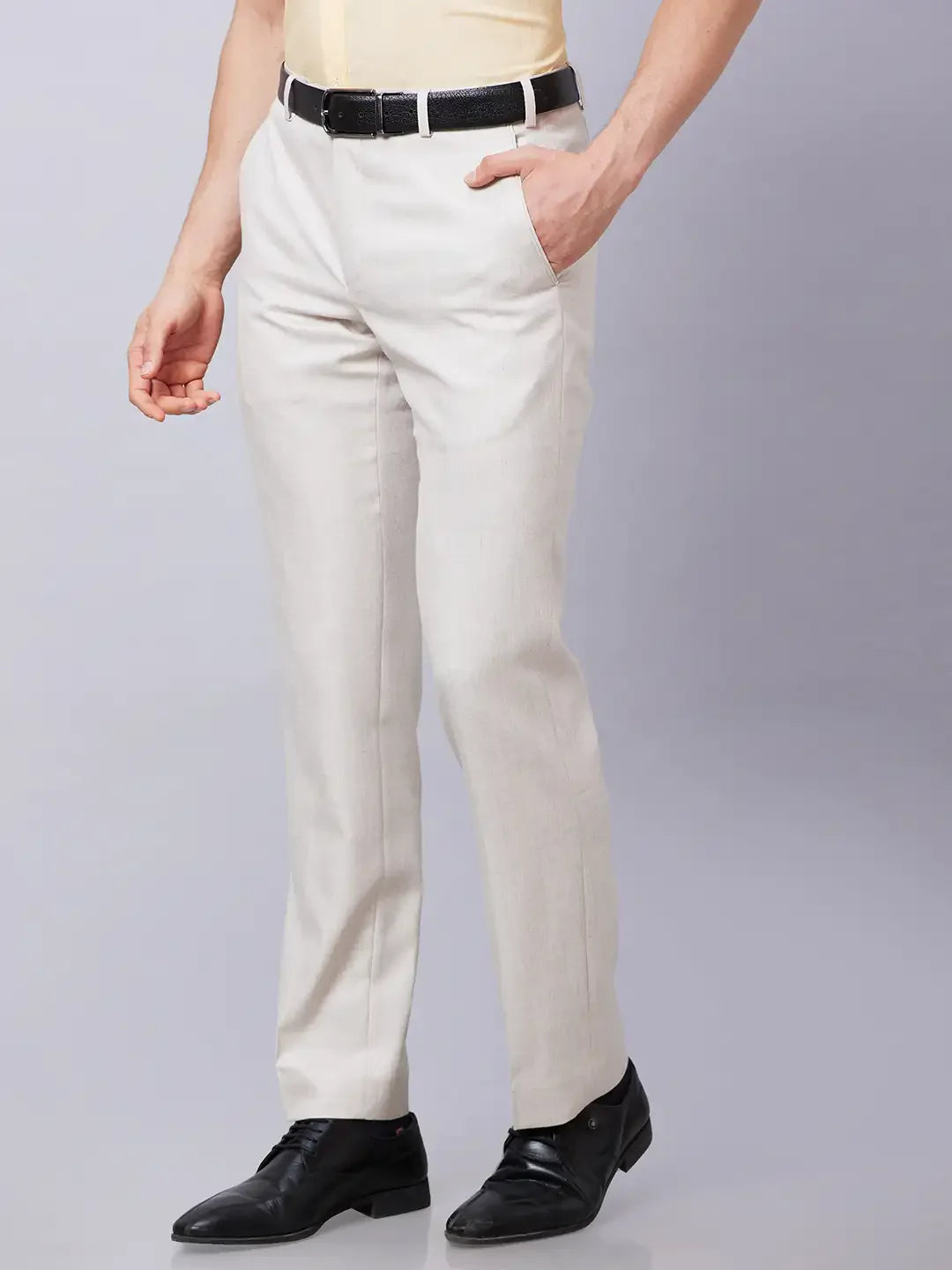 Park Avenue Men Fawn Structure Smart Fit Polyester Blend Trouser