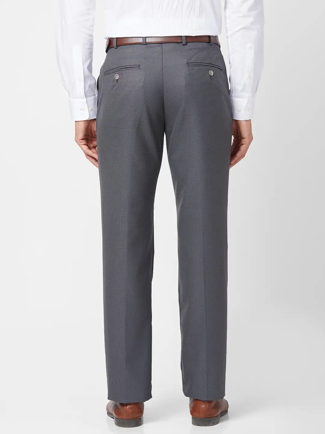 Park Avenue Men Grey Structure Smart Fit Polyester Blend Trouser