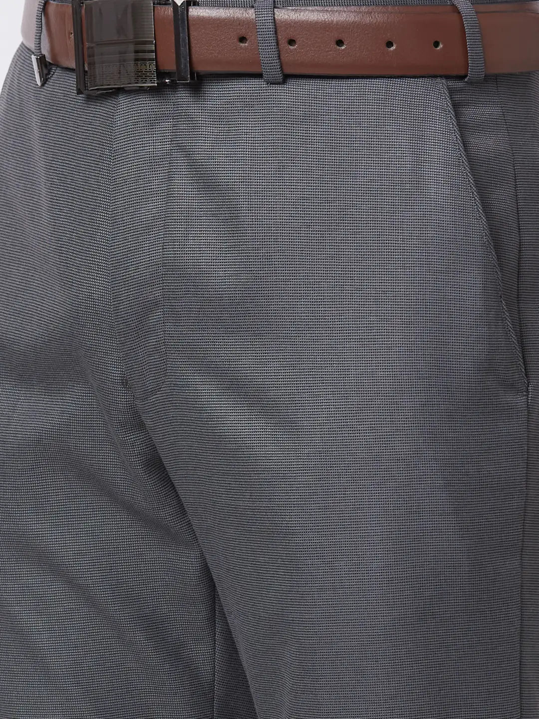 Park Avenue Men Grey Structure Smart Fit Polyester Blend Trouser