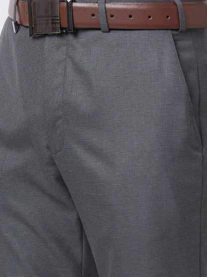 Park Avenue Men Grey Structure Smart Fit Polyester Blend Trouser