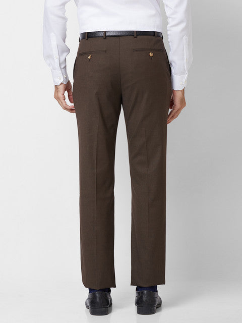 Park Avenue Men Brown Solid Smart Fit Polyester Blend Trouser