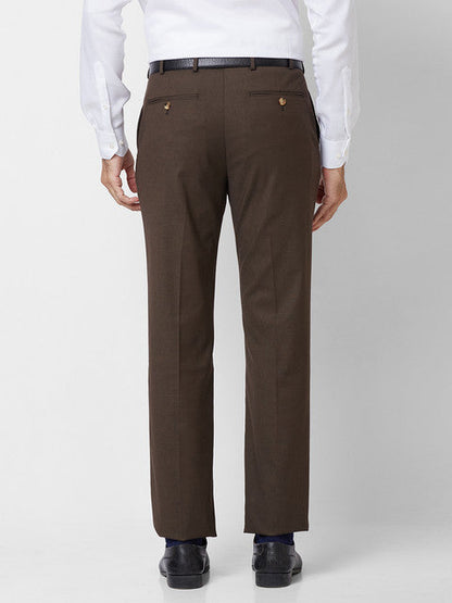 Park Avenue Men Brown Solid Smart Fit Polyester Blend Trouser