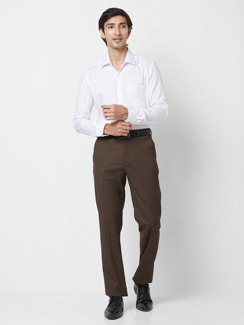 Park Avenue Men Brown Solid Smart Fit Polyester Blend Trouser