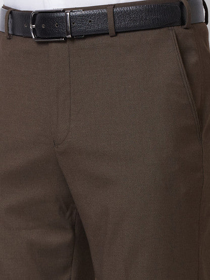 Park Avenue Men Brown Solid Smart Fit Polyester Blend Trouser