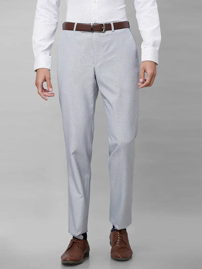 Park Avenue Men Grey Stripe Smart Fit Polyester Blend Trousers