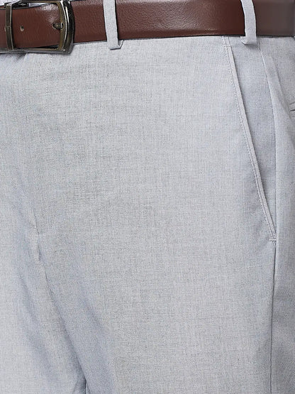 Park Avenue Men Grey Stripe Smart Fit Polyester Blend Trousers