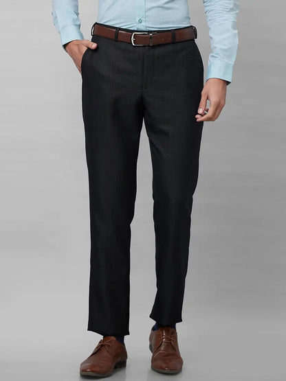 Park Avenue Men Black Structure Smart Fit Polyester Blend Trousers