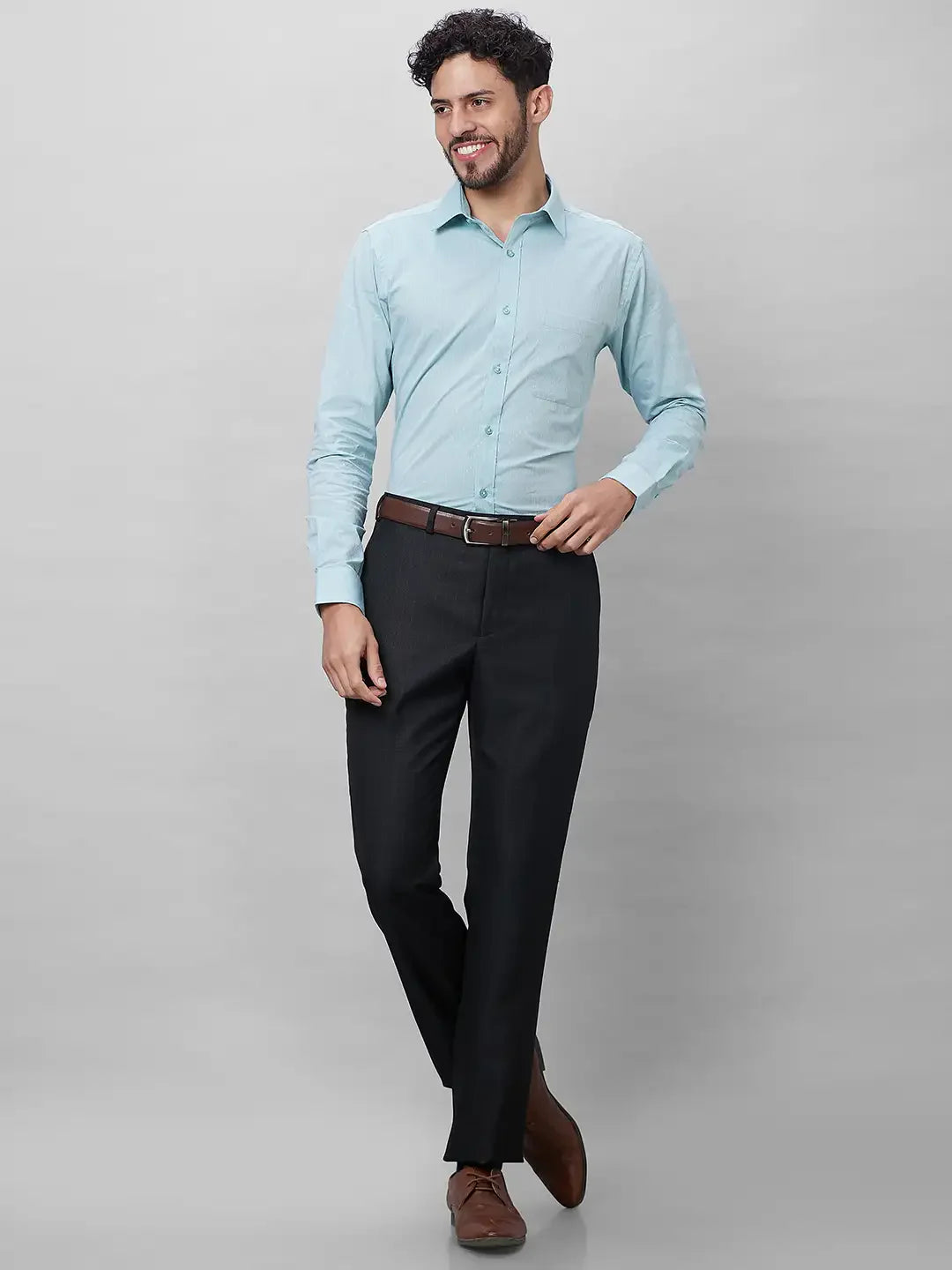 Park Avenue Men Black Structure Smart Fit Polyester Blend Trousers