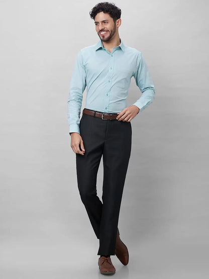 Park Avenue Men Black Structure Smart Fit Polyester Blend Trousers