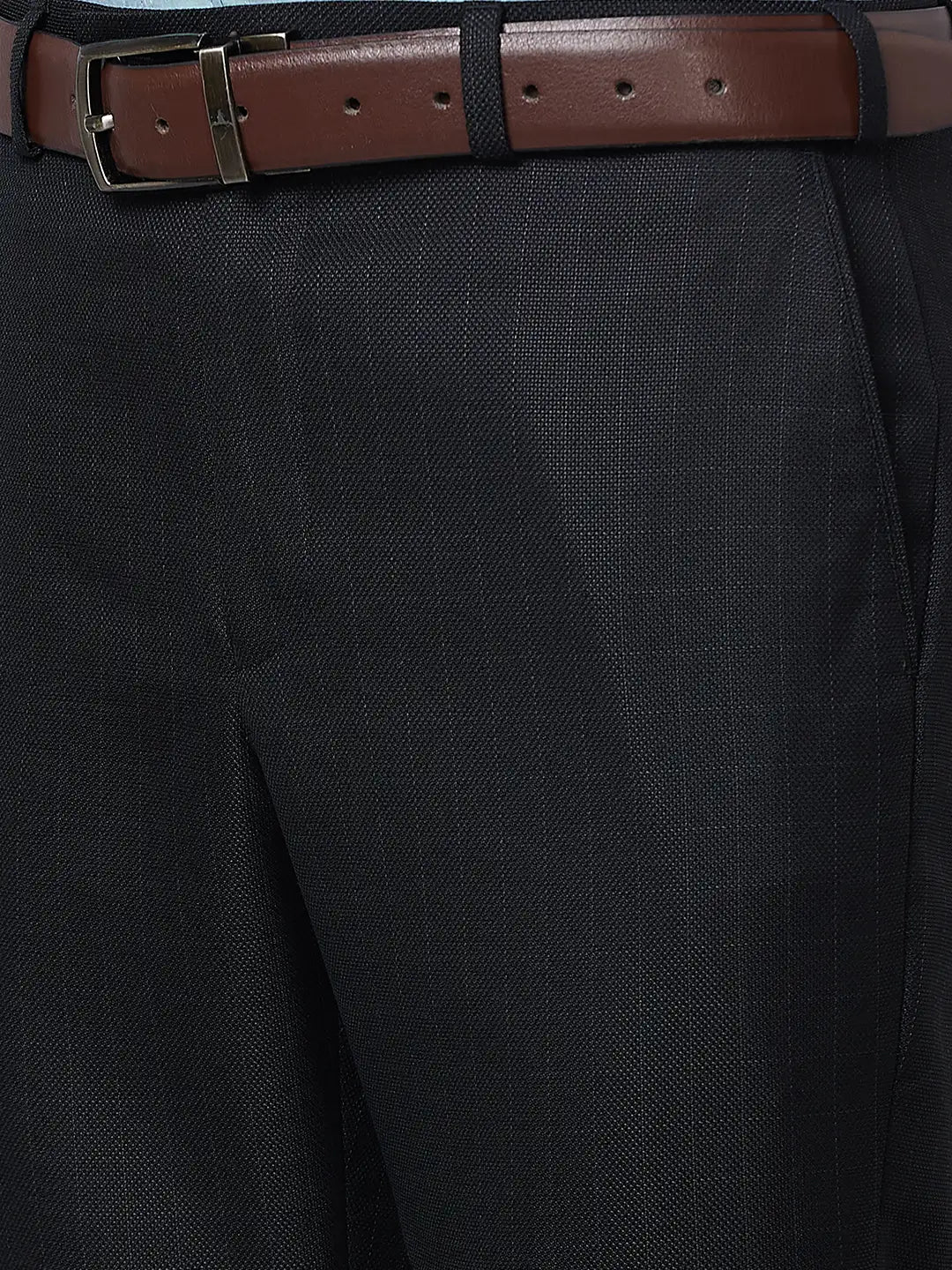 Park Avenue Men Black Structure Smart Fit Polyester Blend Trousers