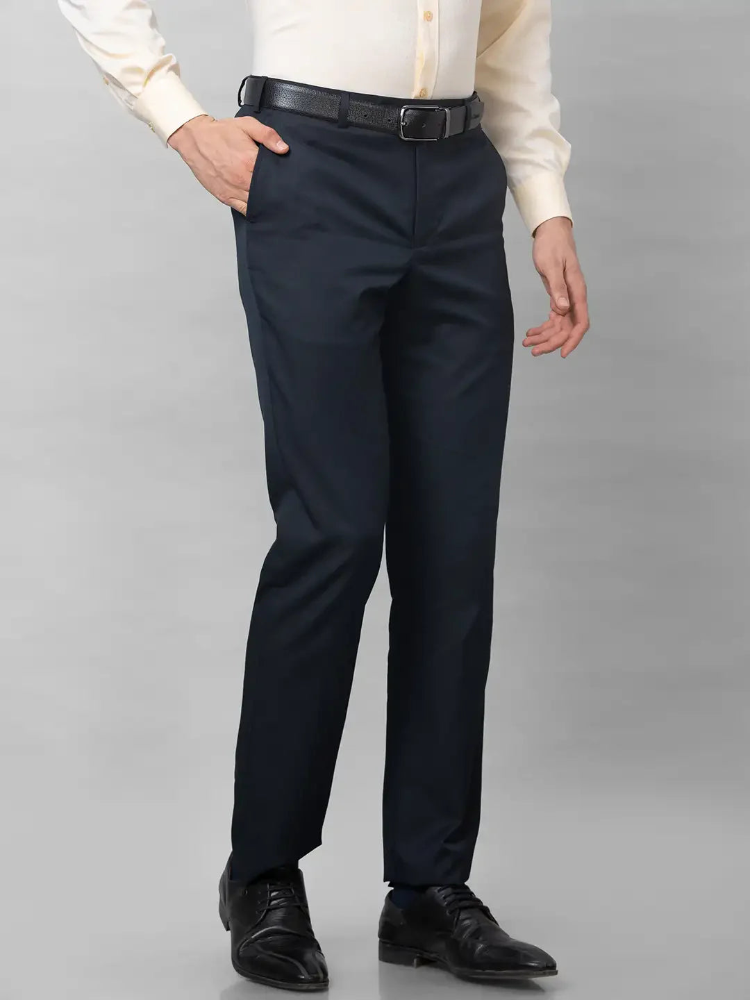 Park Avenue Men Blue Stripe Smart Fit Polyester Blend Trousers