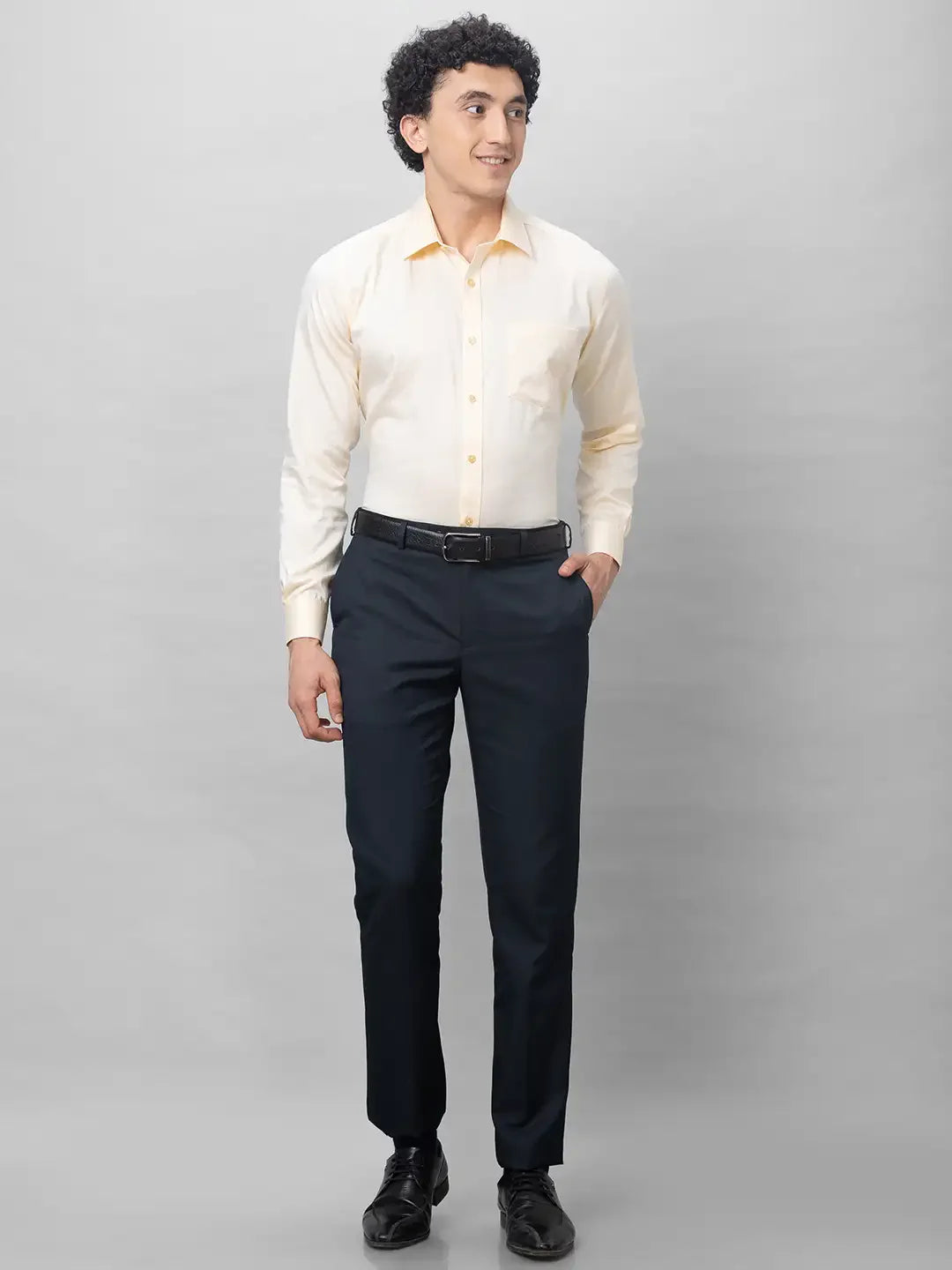 Park Avenue Men Blue Stripe Smart Fit Polyester Blend Trousers
