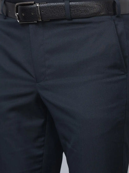 Park Avenue Men Blue Stripe Smart Fit Polyester Blend Trousers