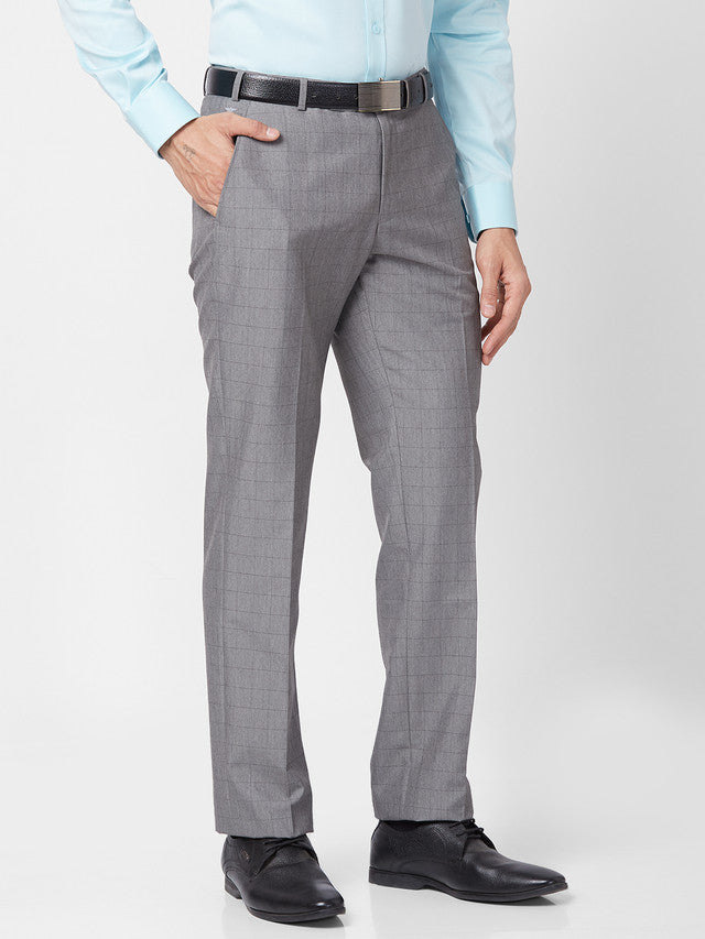 Park Avenue Men Grey Checkered Regular Fit Trouser