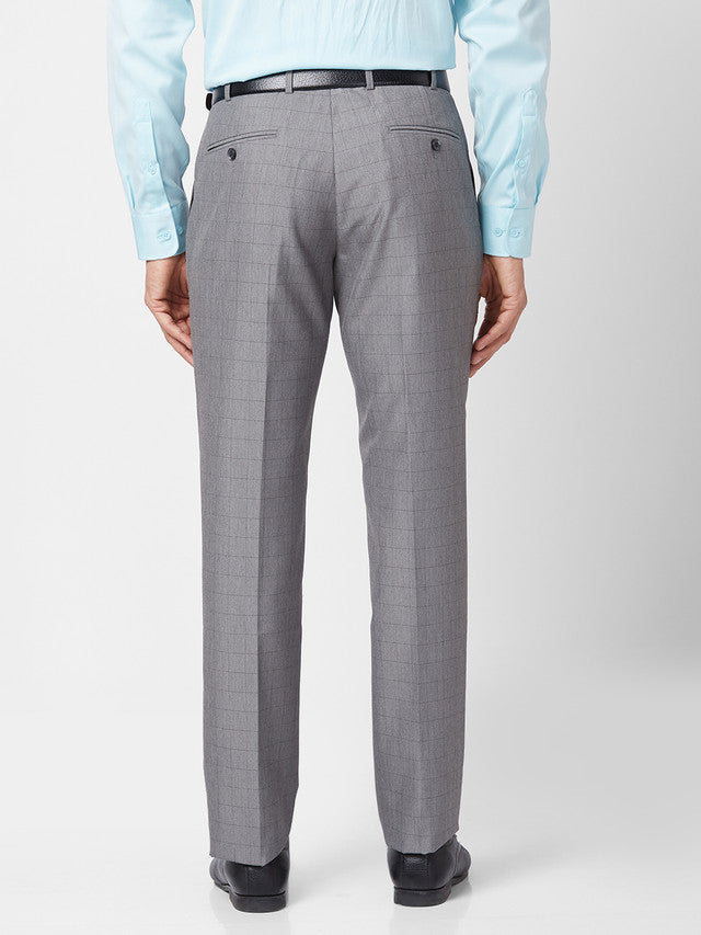 Park Avenue Men Grey Checkered Regular Fit Trouser