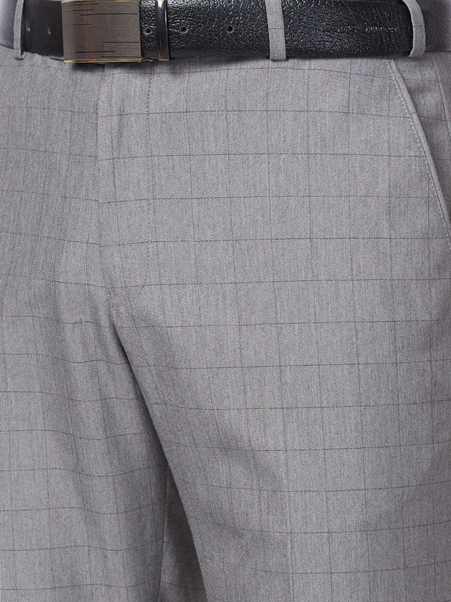 Park Avenue Men Grey Checkered Regular Fit Trouser