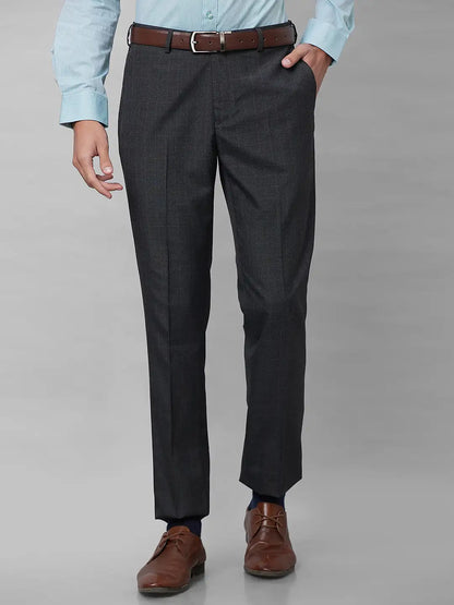 Park Avenue Men Grey Checks Smart Fit Polyester Blend Trousers