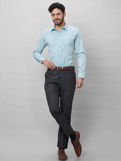 Park Avenue Men Grey Checks Smart Fit Polyester Blend Trousers