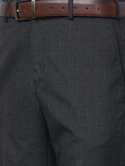Park Avenue Men Grey Checks Smart Fit Polyester Blend Trousers