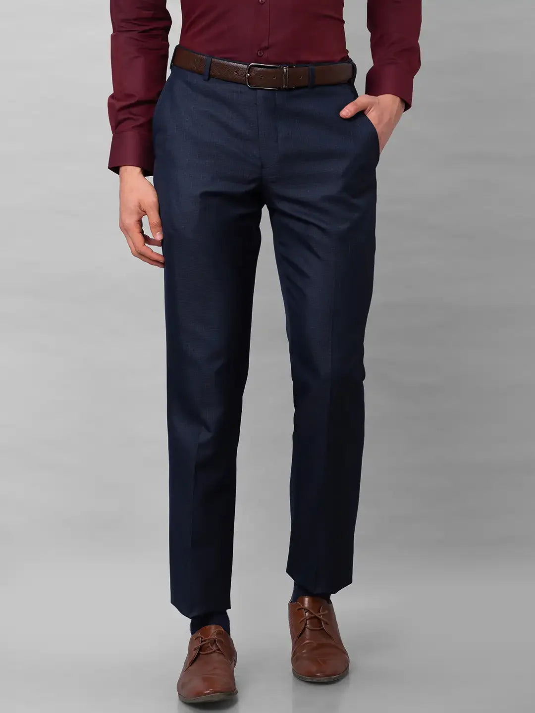 Park Avenue Men Blue Structure Smart Fit Polyester Blend Trousers