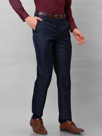 Park Avenue Men Blue Structure Smart Fit Polyester Blend Trousers