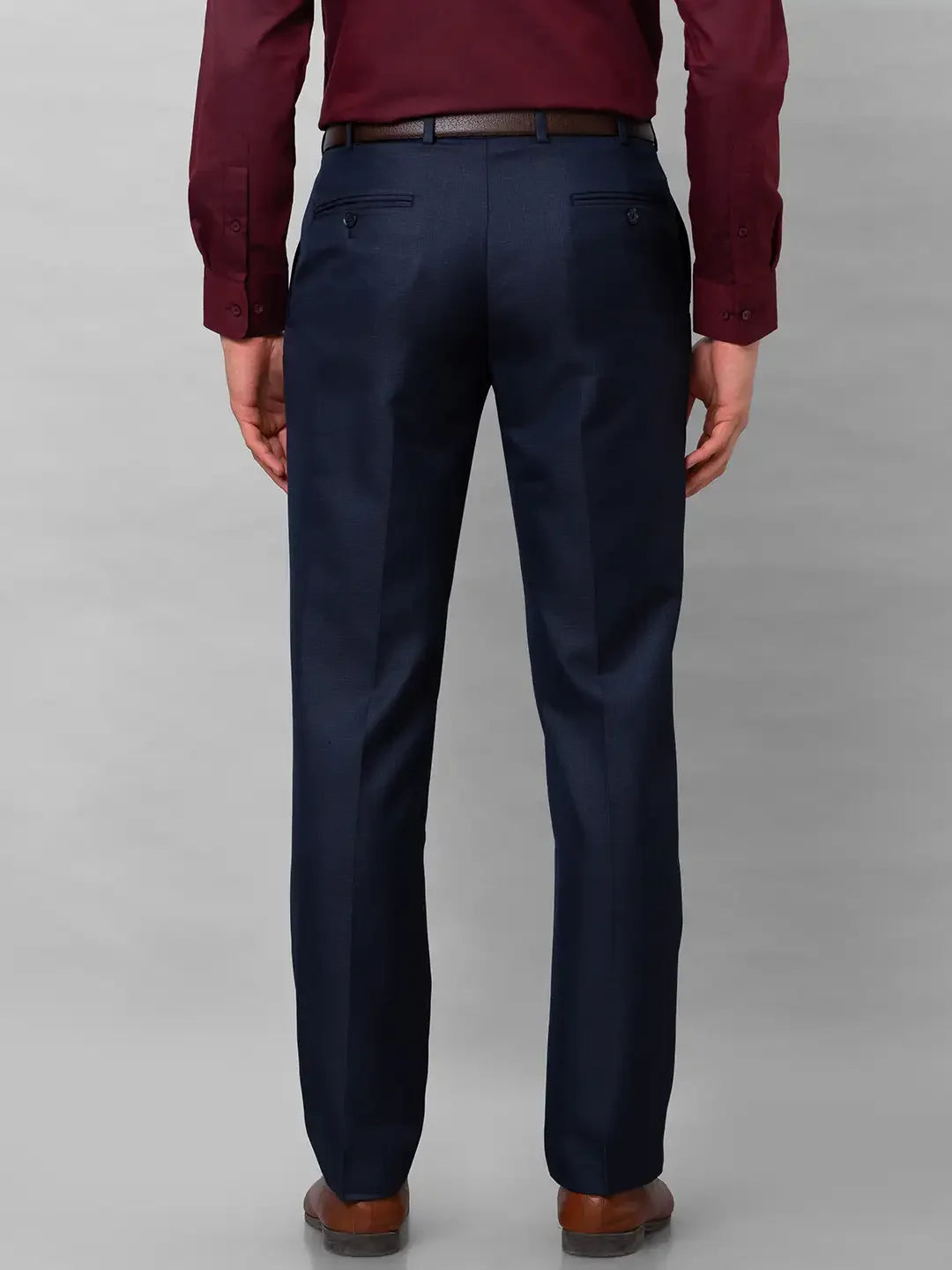 Park Avenue Men Blue Structure Smart Fit Polyester Blend Trousers