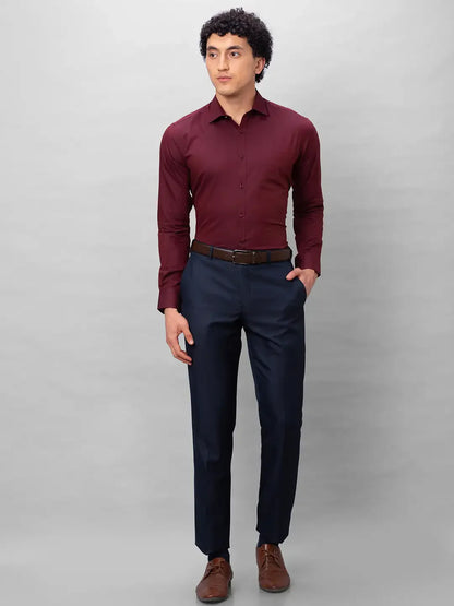 Park Avenue Men Blue Structure Smart Fit Polyester Blend Trousers